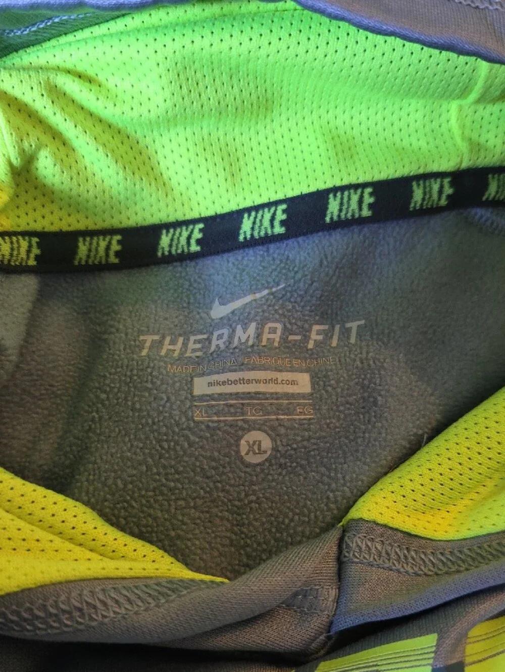 Nike Gray Hoodie with Bright Green Logo Zip-Up Sweater